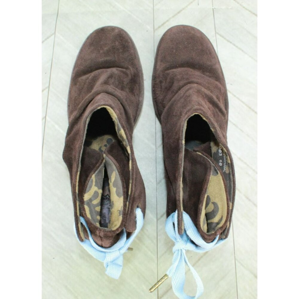 Fly London Yebi Brown Suede Slip On Round Toe Wedge Ankle Boots Size 10 - Picture 7 of 9